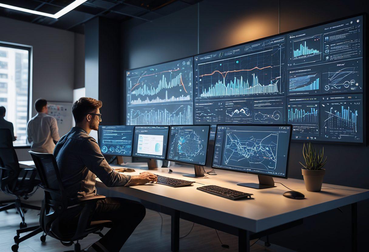 A dynamic tech workspace with developers brainstorming around a sleek digital board displaying diagrams and code snippets. In the background, futuristic interfaces show service launch metrics. Include modern UI elements glowing with virtual connectivity, emphasizing seamless collaboration and innovation. super-realistic. vibrant colors. high-tech ambiance.